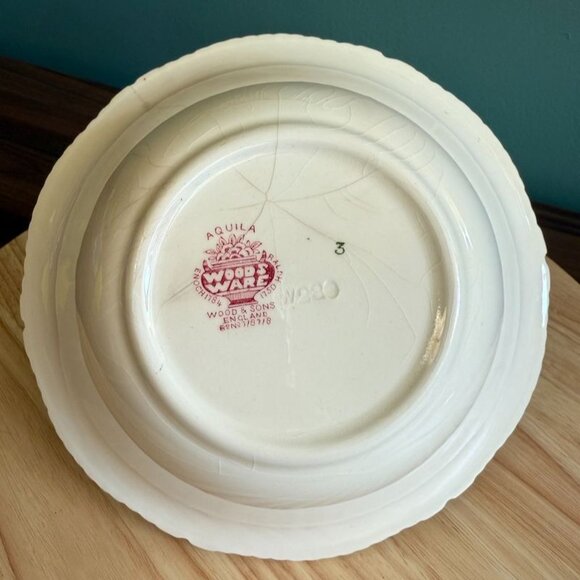 Wood & Sons Aquila Pink Round 8.25" Serving Bowl Gadroon Edge Floral Border & Bi - Picture 9 of 10